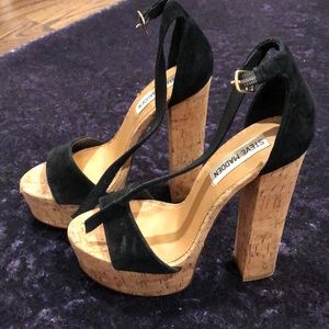 Steve Madden black corked wedge heels size 6